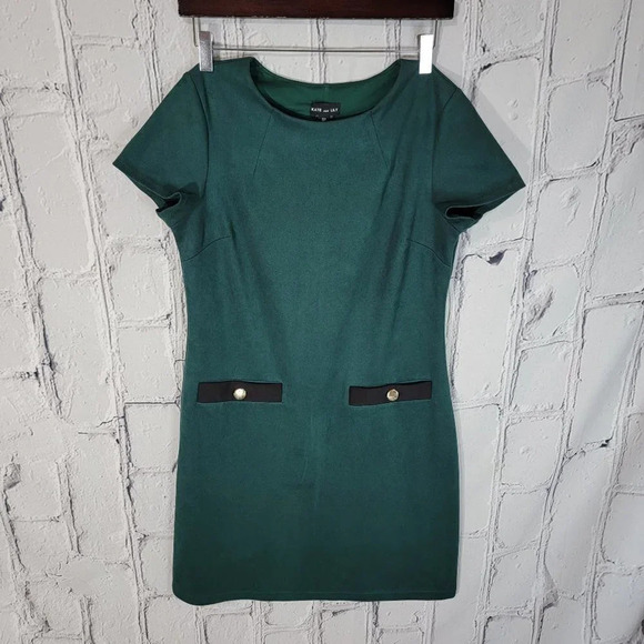 KATE AND LILY Womens 8P Green Velvet Suede Short Sleeve Shift Dress Office Chic‎ - Picture 1 of 5